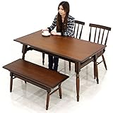 ダイニングテーブルセット 4人掛け 4点 ベンチ アンティーク調 カントリー調 オーク材 棚付き おしゃれ モダン （ブラウン）