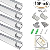 LightingWill LEDアルミチャンネルＶタイプ 3.3 Ft/1M 12mm以下5050　3528　LEDライト用　カバー　エンドキャップなどの付属品が付き　シルバーチャンネル乳白色カバーV