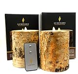 2pc Luminara Birch Bark Flameless Candle 5 " in。Tallワックスピラーセット4 " in。直径W/Realバーチ木製|ボーナスリモートコントロール含ま