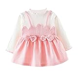 幼児子供の赤ちゃんの女の子ちょう結びの服ロング幸運な太陽スリーブパーティープリンセスのドレス (100, ピンク)