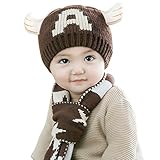 (よキーよ)Yokeeyo ニット帽子とマフラーのセット 9Dエンジン耳付き帽子 耳まであたたかキャップ 赤ずきんちゃん風マフラー ニットキャップ 可愛い耳　ベビー用ハット 赤ちゃん キッズ 男の子 