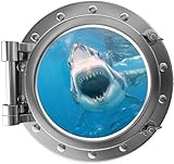 12" PortScape Instant Sea Porthole Window Great White Shark Attack 1 Wall Sticker Graphic Decal Kids