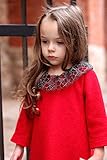 マイリトルサンタ！鮮やかな赤で気分UPレース襟付きレッドウールワンピース９months-６才★可愛いくて品がある！欧州ラトビアのデザイナーがオーダーを受けてから生地の裁断にはいり、ひとつひとつ丁寧につ