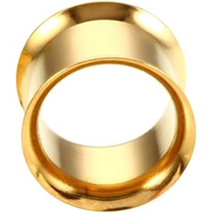 ボディピアス ボディーピアス 埋め込み型 リング 丸型 フレア プラグ トンネル ゴールド コーティング 金色 金メッキ ダブルフレアアイレット/00G バラ売り アクセサリー