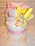 おむつケーキ2段 11種類から選べるおもちゃ 泉州こだわりタオル2枚付き ドットピンク