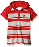 NCAA Wisconsin Badgers Toddler Boysラグビー半袖フード付きシャツ、サイズ2、レッド/ヘザー