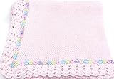 ニットHand Crochet Finishedピンクコットンブランケットトリム花柄リボン