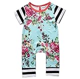 CAINS 幼児　ベビー　女の子　花プリント　　ロンパース　可愛い　カバーオール　　０～１８ヶ月設定　緑 (70cm（０～６ヶ月）)