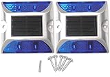 Kasamy 4 LED 道路 鋲 路肩 標 誘導 灯 ソーラー 充電 式 セット （ 青 点滅 2個 + 固定用 ビス 5本 ）