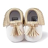 ゴシレ Gosear かわいい タッセルスタイル ソフトソール 乳児の赤ちゃん ベビー女靴 シューズ 合う 0ヶ月から6ヶ月の赤ちゃん 白色とゴールデン サイズ11