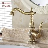 WANFANシングルハンドル彫刻アンティーク真鍮洗面台蛇口_bronze
