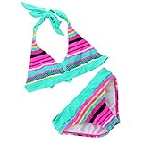 Zhhlinyuan Little Big Girl Stripe Prints 水着 Two Pieces Bikini Set 8-16 Years tys15#