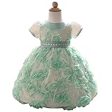 ベビーワンピース ベビーレースドレス 子供ドレス花柄お姫様ドレスリボン飾り 記念撮影 誕生日 百日祝い 結婚式 (グリーン, 90CM)