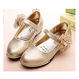 WIN ガールズシューズ キッズフォーマルシューズ 女の子靴子供シューズ発表会 卒入園式 ドレス合わせシューズ 子供靴 蝶結び　プリンセスシューズ (内寸18.3cm, ゴールド)