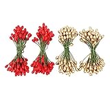 Shappy 400 Pieces Elliptical Artificial Holly Berries on Wire for Christmas Decoration and Floral Ar