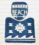 ○o。【ネイビー】ハワイアン BEACH ウェーブ トイレセット オルテガ 洗浄 普通用 ウォッシュレット用【トイレカバー＆マットセット】【ハワイアン雑貨】【ハワイアンインテリア】【便座カバー】貝殻 