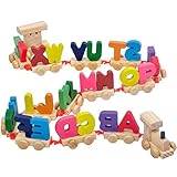 Baby Educational Toys Set Aimeio Wooden Train Toys with Letter Blocks Kids Vehicle Toys [並行輸入品]