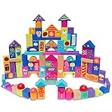 Set of 90 Colorful Wooden Building Blocks [並行輸入品]
