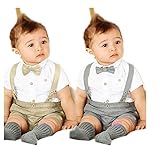 新生児幼児用ベビー男の子Tシャツ+オーバーオール+蝶ネクタイ服装セットSuit Clothes by xilalu 24M ブラウン XILALU