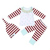domybest ベビー服　肌着　長袖トップス＋ロングパンツ＋帽子　三点セッド　　0-2歳　ボーダー柄　女の子　赤ちゃん　コットン素材　パジャマ　ルームウェア　普段着　春夏秋 (100)