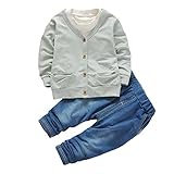 (ベビーゴー)babygo 子供 セットアップ 長袖シャツ＆デニムパンツ ベビー服 長袖 肌着 春秋 ライトグリーン 100