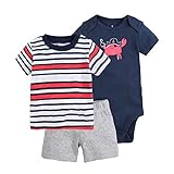 Hzjundasi 新生児 幼児 夏 赤ちゃん ベビーボーイズ コットン Tシャツ + ロンパース + パンツ セット キッズ ジャンプスーツ 服 衣装