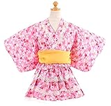 子供 80-160cm 帯2本付き浴衣ドレス 桜柄セパレートタイプ【726-211】 100cm ピンク