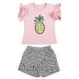 Bobora 2pcs幼児用キッズベビーガールズパイナップル半袖Tシャツ+ショートパンツ衣装セット カラー: ピンク