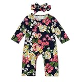 (プタス)Putars ベビー服 子供服 ロンパース 女の子 長袖 総柄 花柄 ヘアリボン付き 可愛い 秋 冬 新生児 歩行服 出産お祝い 記念日 プレゼント 0-18ヶ月