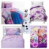 Disney Frozen Complete 6 Piece Twin Bed in a Bag - Reversible Comforter, 3 Piece Sheet Set, Plush Th