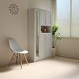 【予約販売6月下旬入荷】シューズボックス 下駄箱 ミラー付 ルーバー扉 90cm幅 大型 ルーバーシューズボックス 収納棚 壁面収納 ロッカー 木製シェルフ 多目的収納ラック マルチラック ホワイト CPB016WH