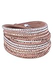 SODIALR 女性の多層ラインストーン袖口ラップフェイクレザーのブレスレット