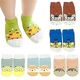 6ペア ベビーアンチスリップアンクルソックス 乳幼児がすべらないコットン靴下 赤ちゃん用アニマルプリント ストライプスニーカーソックス 12-18ヶ月 US サイズ: Small カラー: マルチカラ