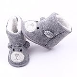 ベビーブーツ　キッズシューズ 子供可愛いクマ付きニット靴 新生児 男児女児　暖かい　柔らかい　結婚式誕生日プレゼント　マジックテープ付き 履きやすい　綿　グレー　12cm 6-12ヶ月に対応靴　冬秋春
