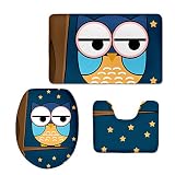chaqlin Cute Cartoon 3 PieceバスラグセットwithフランネルバスルームマットContourトイレふたカバー ブルー S-CC4003CP