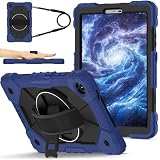 【FENUSL】For NEC LAVIE Tab T8 T0855/KASケースPC-T0855KASタブレット8.7インチカバー 耐衝撃 360°回転 2025年発売手持保護ケース 対応NEC LAVIE Tab T8 TAB08/H05 PC-TAB08H05ケース横置きバンド&ショルダー ストラップ 肩掛けほごシェル 落下防止 防振 (ダークブルー+ブラック)