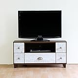 日本製 アンティーク風 幅95cm テレビボード 脚付き 完成品 (ホワイト)