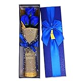 【Treiber】 バラ 花束 美しい 造花 青 3本セット お祝いなど プレゼントに (ブルー)