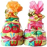 おむつケーキ はらぺこあおむし 名入れタオル ソックス（1歳用） セット ピンク (Sオムツ, PK1) 出産祝い