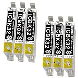 IC32 インク ブラック ICBK32 エプソン Epson用 互換 インクカートリッジ 【3年保証/残量表示/大容量タイプ】 計6本 ICBK32 対応機種：PM-A850 PM-A850V PM-A870 PM-A890 PM-D750 PM-D750Vなど