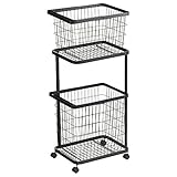 ワゴン キャスター付き ランドリーワゴン 2段 バスケット付き ランドリー 洗濯かご ラック 洗濯 ブラック