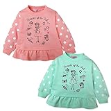 (グリーン/90cm)子供服 女の子 トレーナー 長袖 ミニ裏毛 ロゴ コスメプリント ドット柄 裾フリル切替 Aライン 女児 ベビー