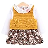 YY-Natuhi ベビー服 子供服 女の子 ワンピース ニットチョッキ 二点セット 花柄 スカート ふわふわ キッズ アウター コート かわいい 新生児 長袖 シャツ レース襟 秋冬 (85cm, 