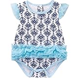 HONEY BLOSSOM ベビー 【 ラブリー チュチュ ロンパース 】 綿素材 可愛い 総柄 フリル レース ハーフバースデー コスチューム ギフト ベビー服 M005 blue70