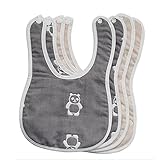 MIUSE　ベビーよだれかけ　６重厚さガーゼ　ビブ　スタイ　食事　１００％綿　出産祝い 保育園用 家用　４枚セット　 (Uパンダと丸点４枚)