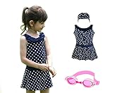 （グレードモリヤ） Grade moriya　水玉スイムワンピース　ガールズ　水着　ワンピース　アメリカン　水玉ワンピース　ベビー　水着　フリル　ビキニ　ドット柄 (100-110㎝)