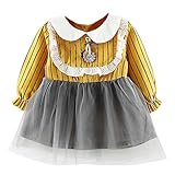 幼児キッズベビーガールズレースストライプ服ロング幸運な太陽スリーブパーティープリンセスドレス (100, イエロー)