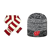 NCAA Wisconsin Badgers Striped Rugby Scarf and Leewardビーニー帽子2パックバンドル