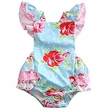 MUSTY　女の子　ロンパース　ドット柄　薔薇　プリント　コンビネゾン　ふわふわ　飛び袖　蝶結び　付き　　0～24ヶ月　スカイブルー (80)