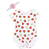 Gmasking 2016年新作 半袖ボディースーツ 子供ロンパース キッズロンパース ヘアバンド付き 2点セット (M(3-6Months), イチゴ)